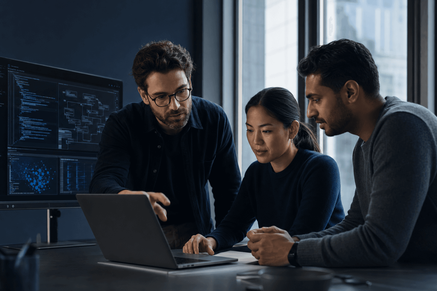 Senior engineers collaborating on an AI product